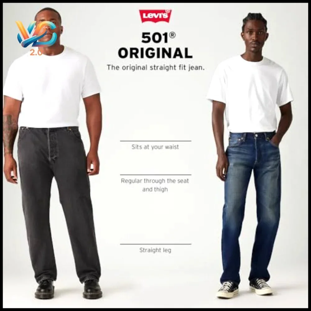 Straight Leg Shrink-to-Fit Jeans, Regular Thigh Fit,‎ Waist Sits